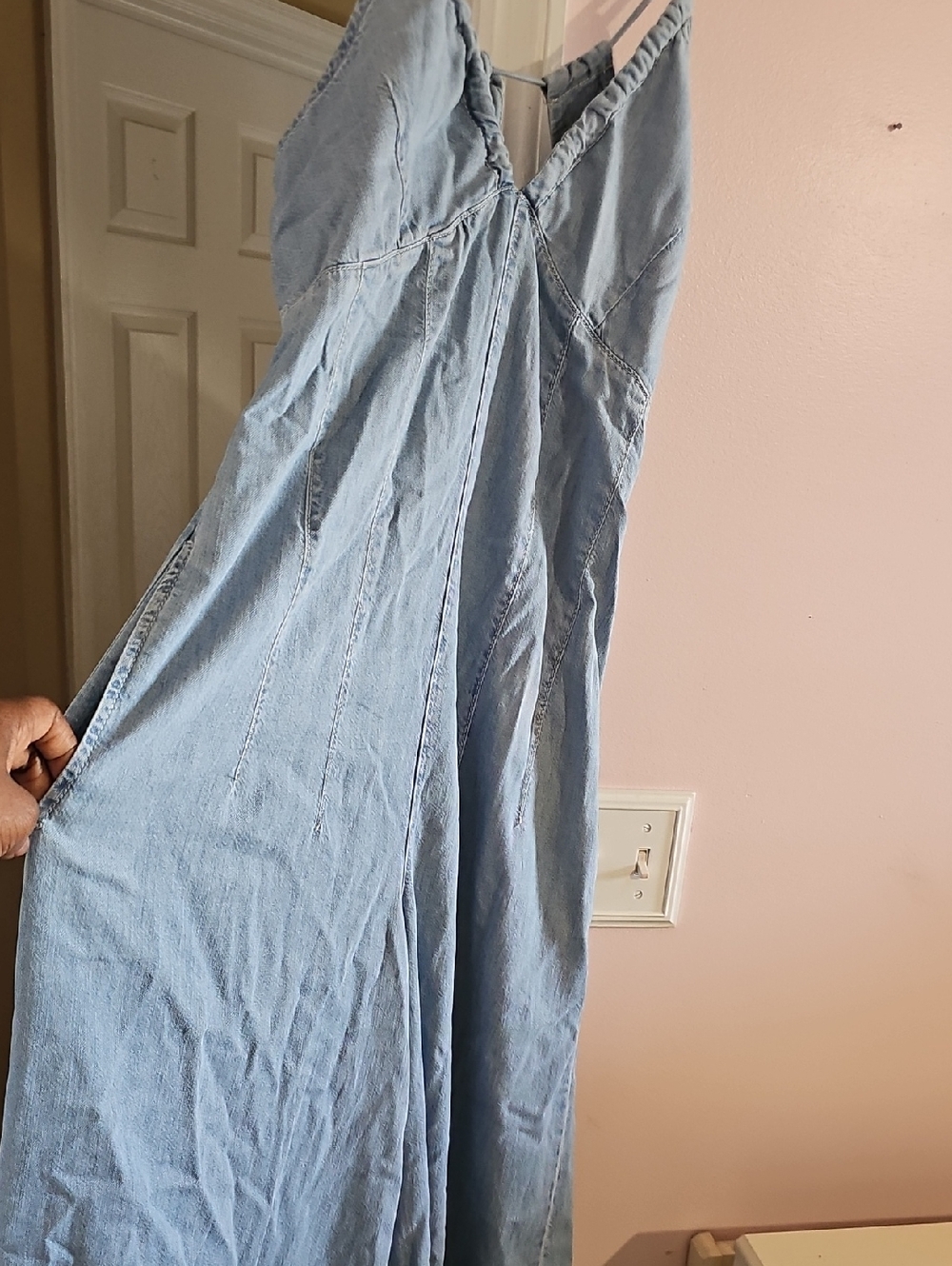 We The Free Light Blue Wide-Leg Denim Jumpsuit